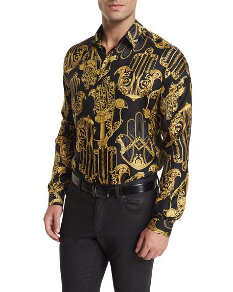 versace black and gold long sleeve shirt|Versace button down shirts.